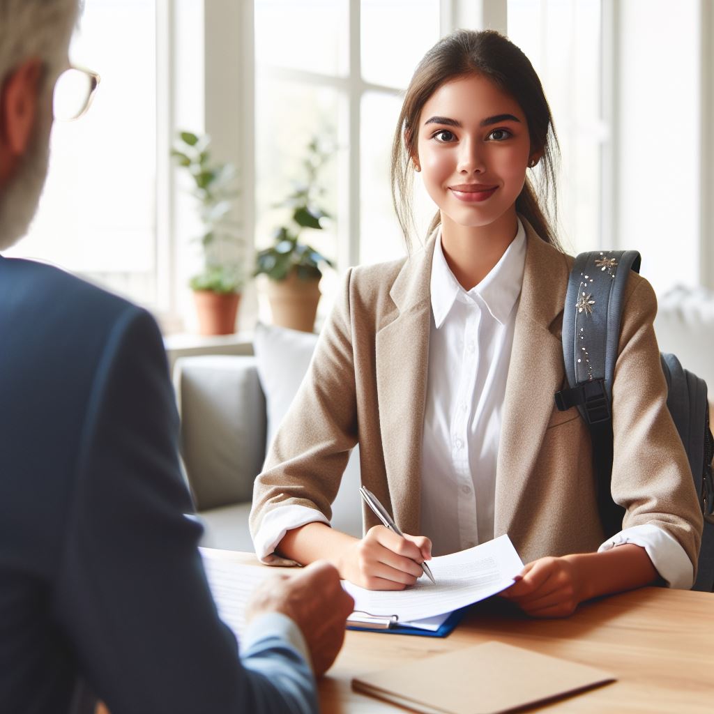 student interviewing at the university